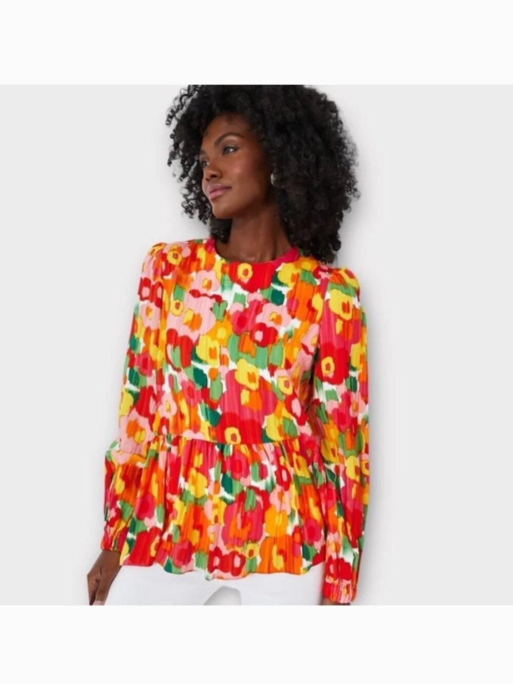 Tuckernuck Pomander Place Carlota Peplum Blouse XL Floral Plisse Top Preppy Boho